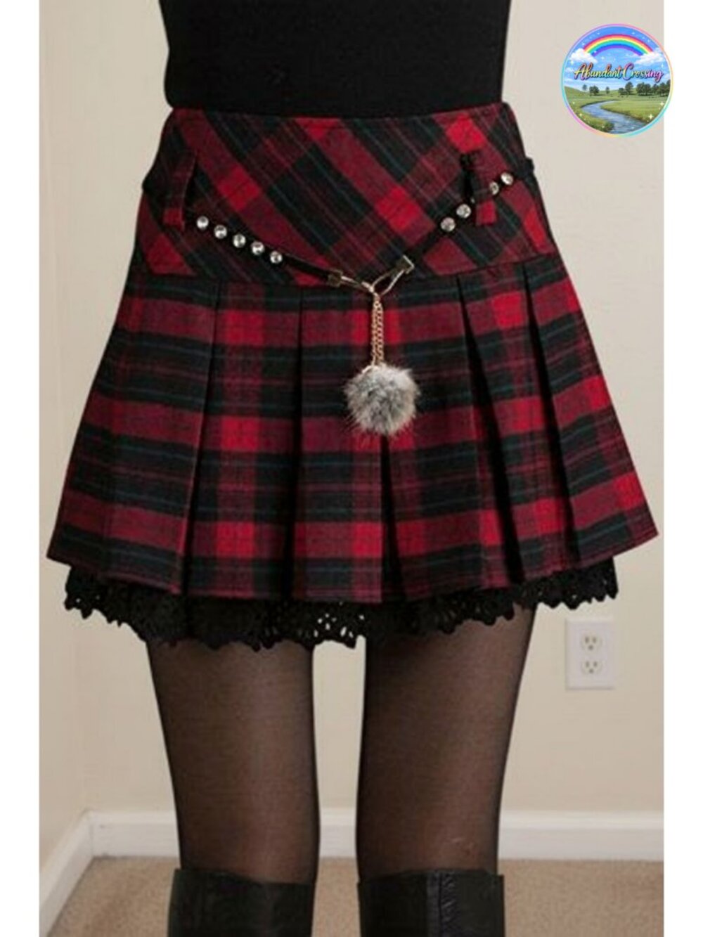 Women's A-Line Plaid Wool Blend Pleated Skirt Side Zip